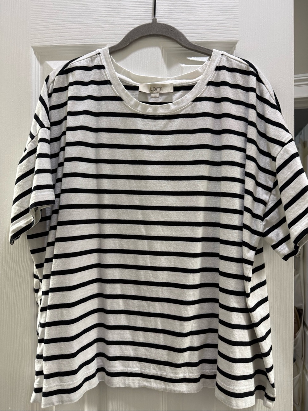 LOFT Black and White Horizontal Stripe Crew Tee